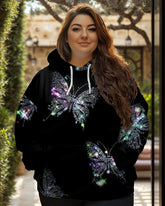 Women's Big and Tall Fashion Shiny Butterfly Print Long-sleeved Hoodie